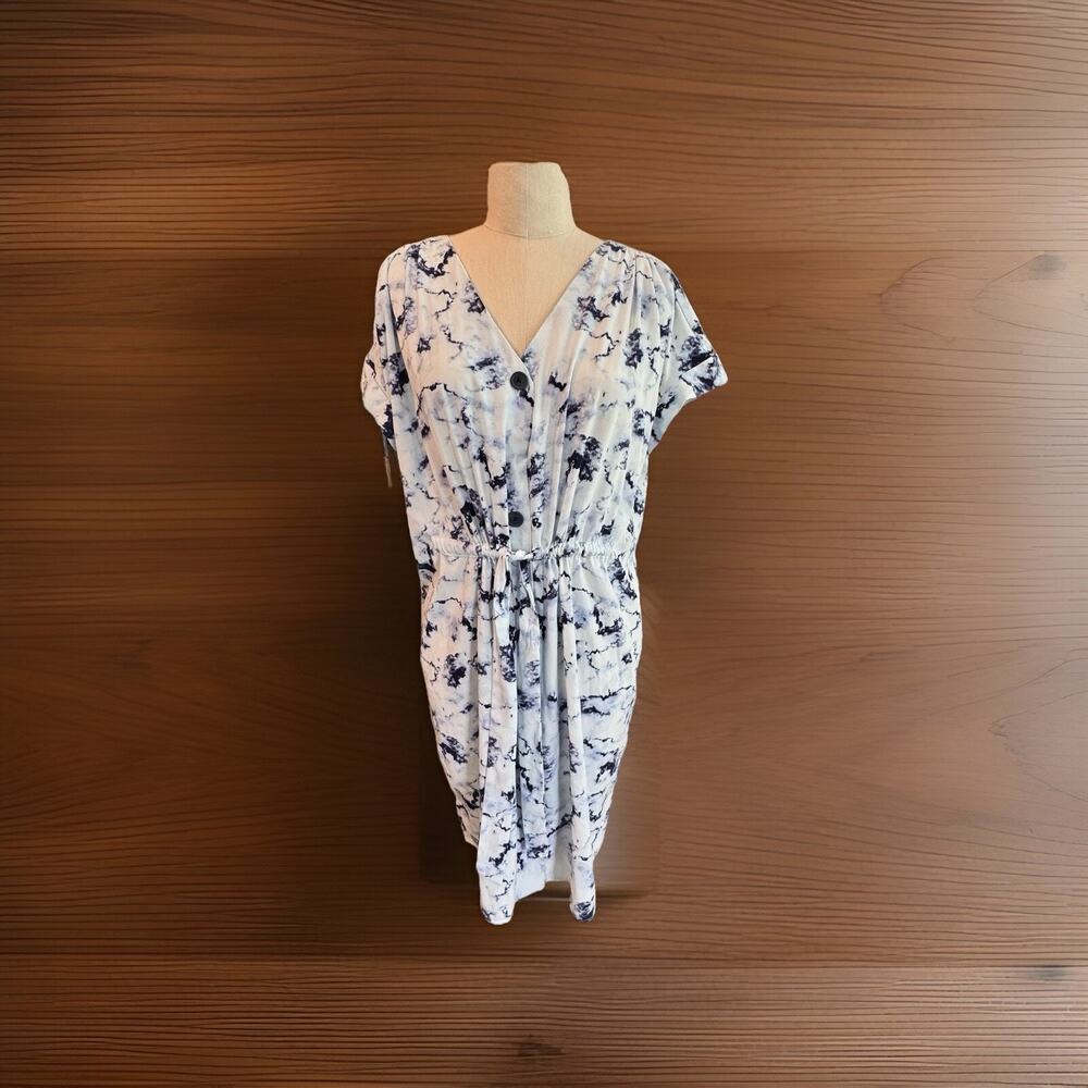 NWT Women's Rock & Republic Blue/White Tie Dye Tie-Waist Shirt Dress Sz XL